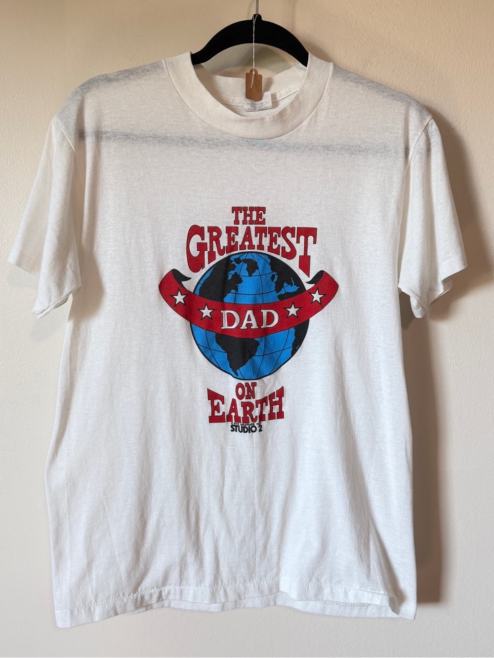 1987 “greatest dad” single stitch vintage crew neck tee shirt size L runs small